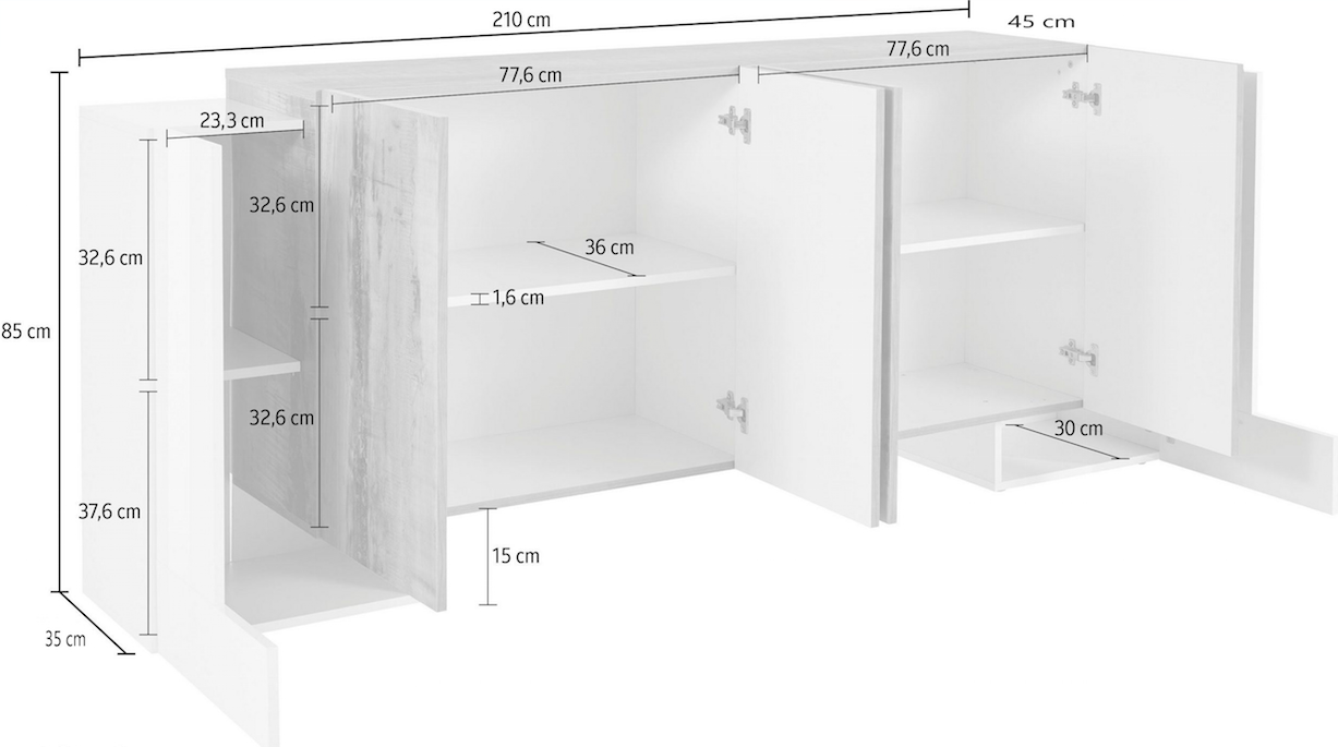 Madia moderna 6 ante, Bianco lucido e Pero