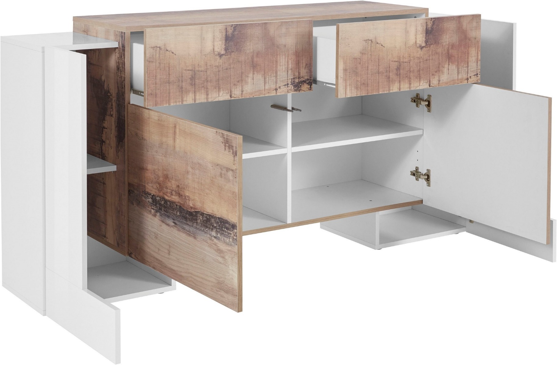 Madia moderna multiuso, 4 ante 2 cassetti, Bianco e Pero