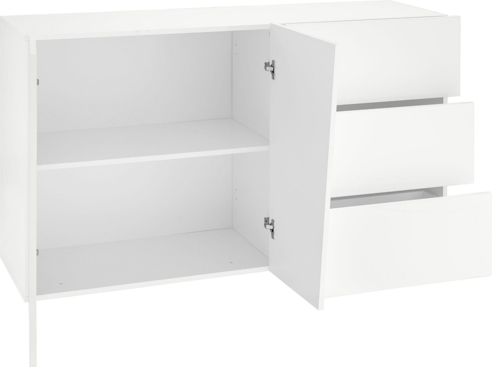 Credenza Moderna Bianco Laccato Lucido  2 ante, 3 cassetti
