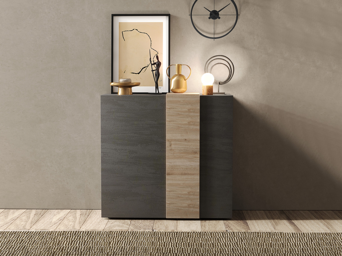 Soggiorno moderno, 1 madia,1 vetrina e 1 tavolo, Kadiz e Titanio Zenzero Shop