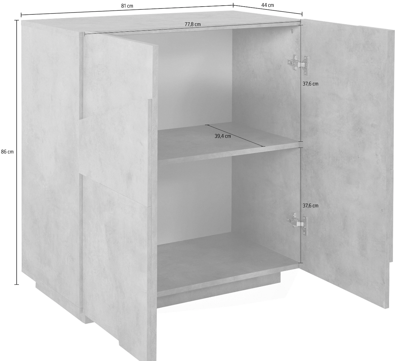 Madia a 2 ante con disegni geometrici in finitura Beton