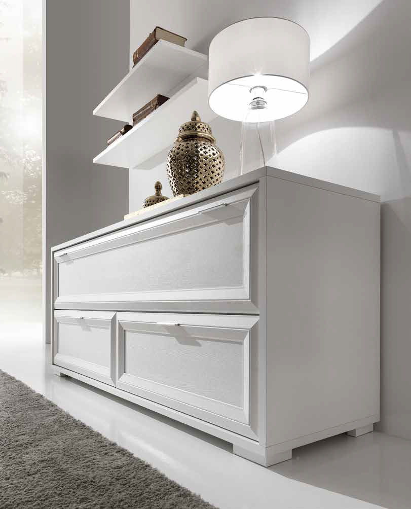 Credenza classica Bianco Frassinato con ribalta e 2 cassetti 