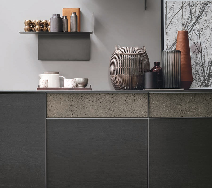 Madia 3 ante 2 cassetti Rovere carbone e Graniglia