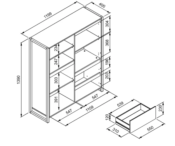 Madia industry 2 ante 2 cassetti, Rovere Nodato e struttura in Antracite