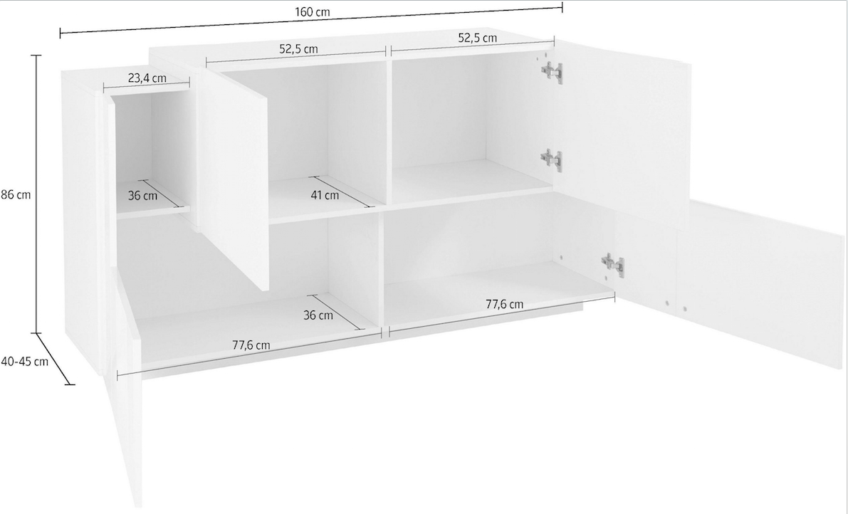 Offerta credenza Bianca lucido e Pero, 4 ante 