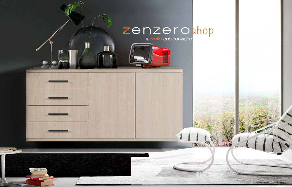 Mobili sospesa per salotti, madia sospesa moderna scontata Noce brina