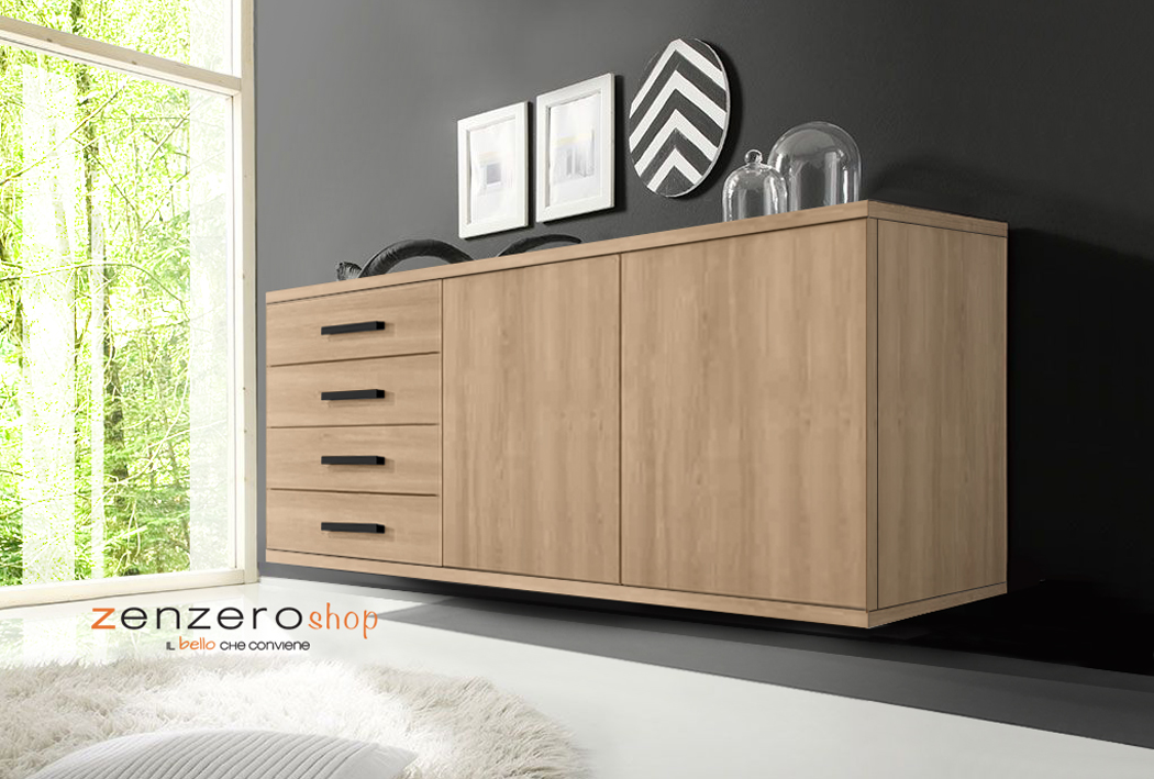 Madia sospesa 2 ante 4 cassetti, finitura Royal Oak