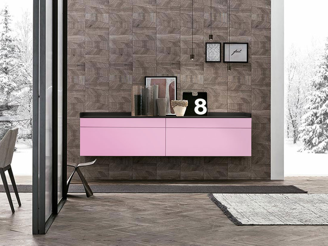 Madia sospesa 2 cestoni e 2 cassetti, finitura Pink e Antracite