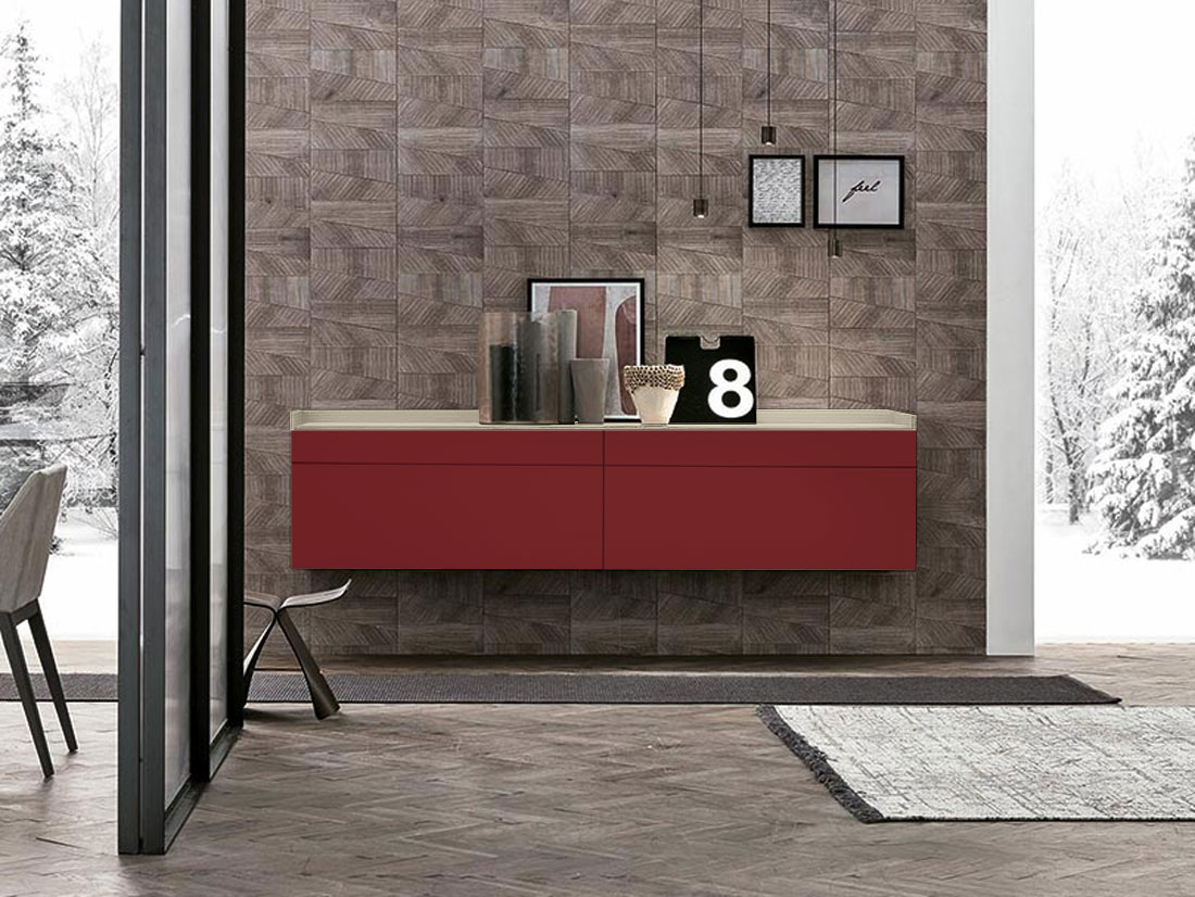 Madia sospesa 2 cestoni e 2 cassetti, finitura Bordeux e Canapa