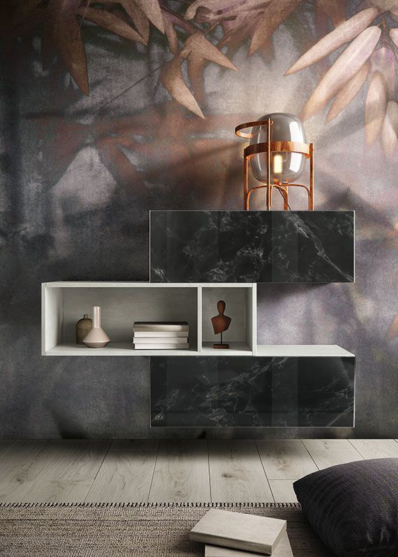 Madia sospesa Farfalla in finitura Bianco calce e Vetro marmo dark