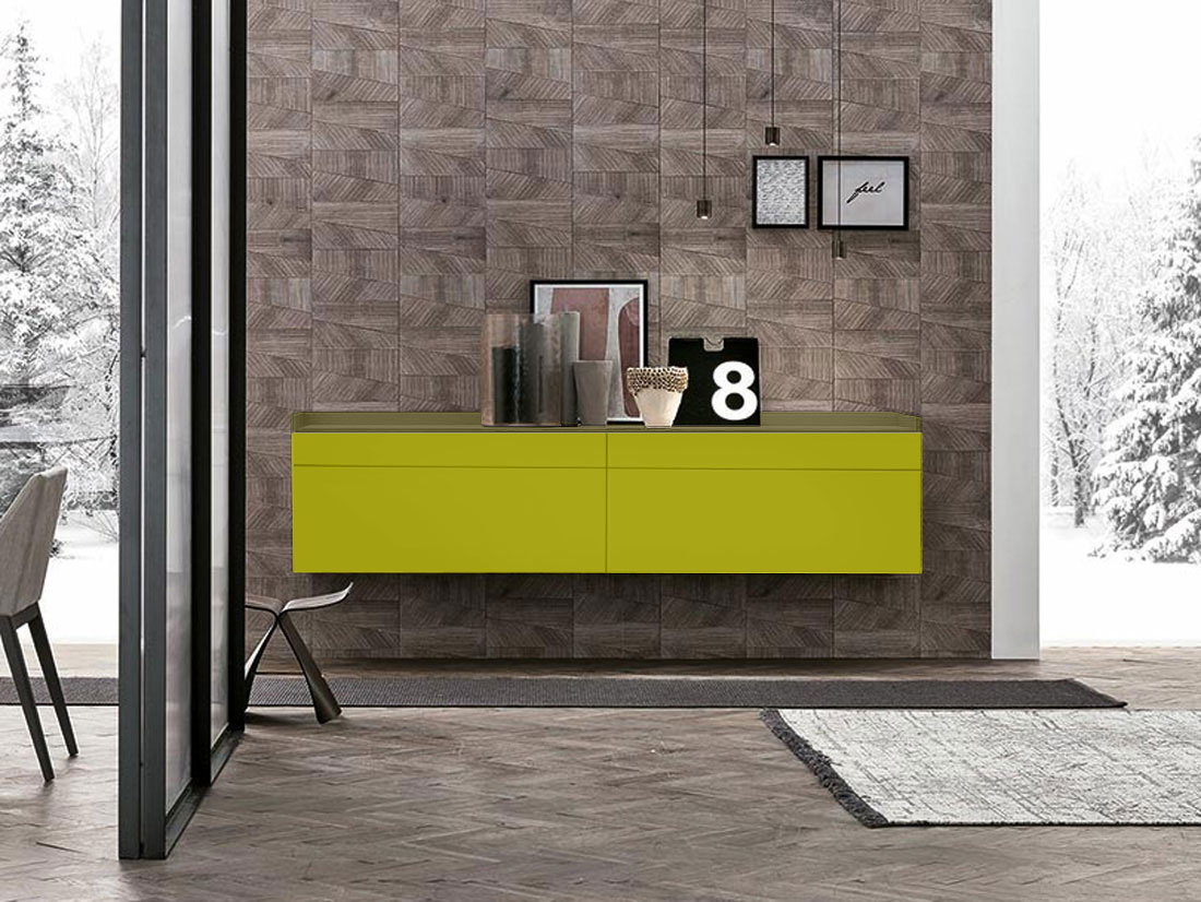 Madia sospesa 2 cestoni e 2 cassetti, finitura Verde muschio e Oliva