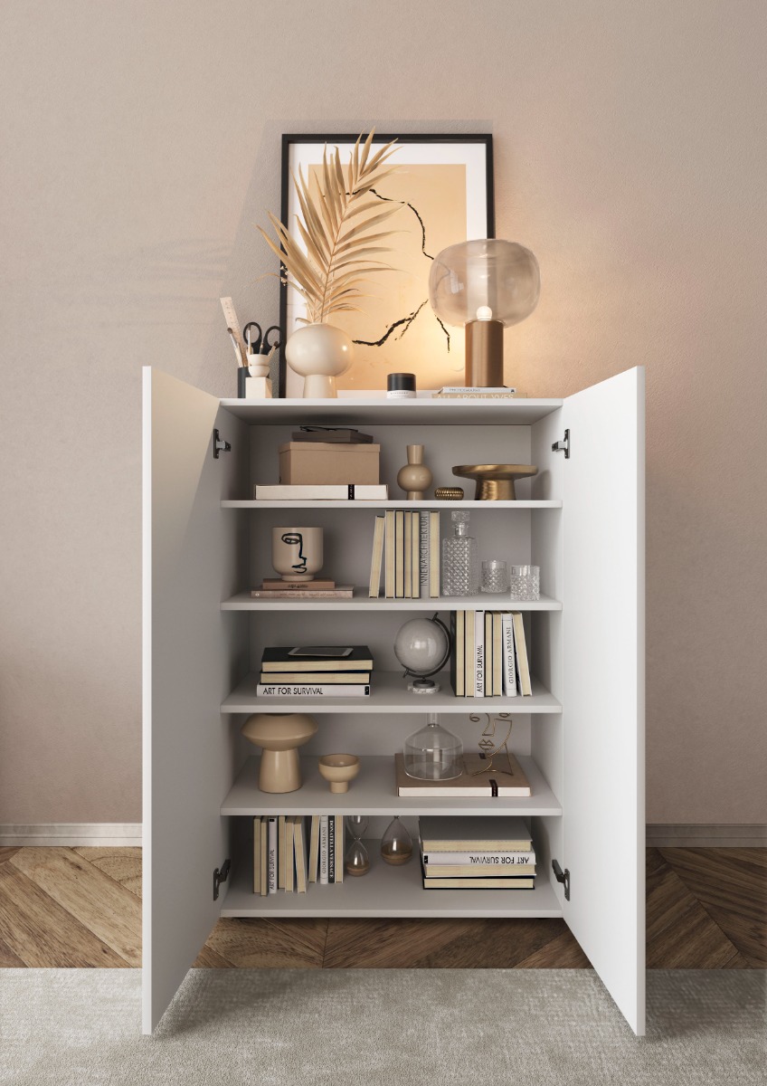 Madia alta con dettagli a specchio finitura Bianco lucido 