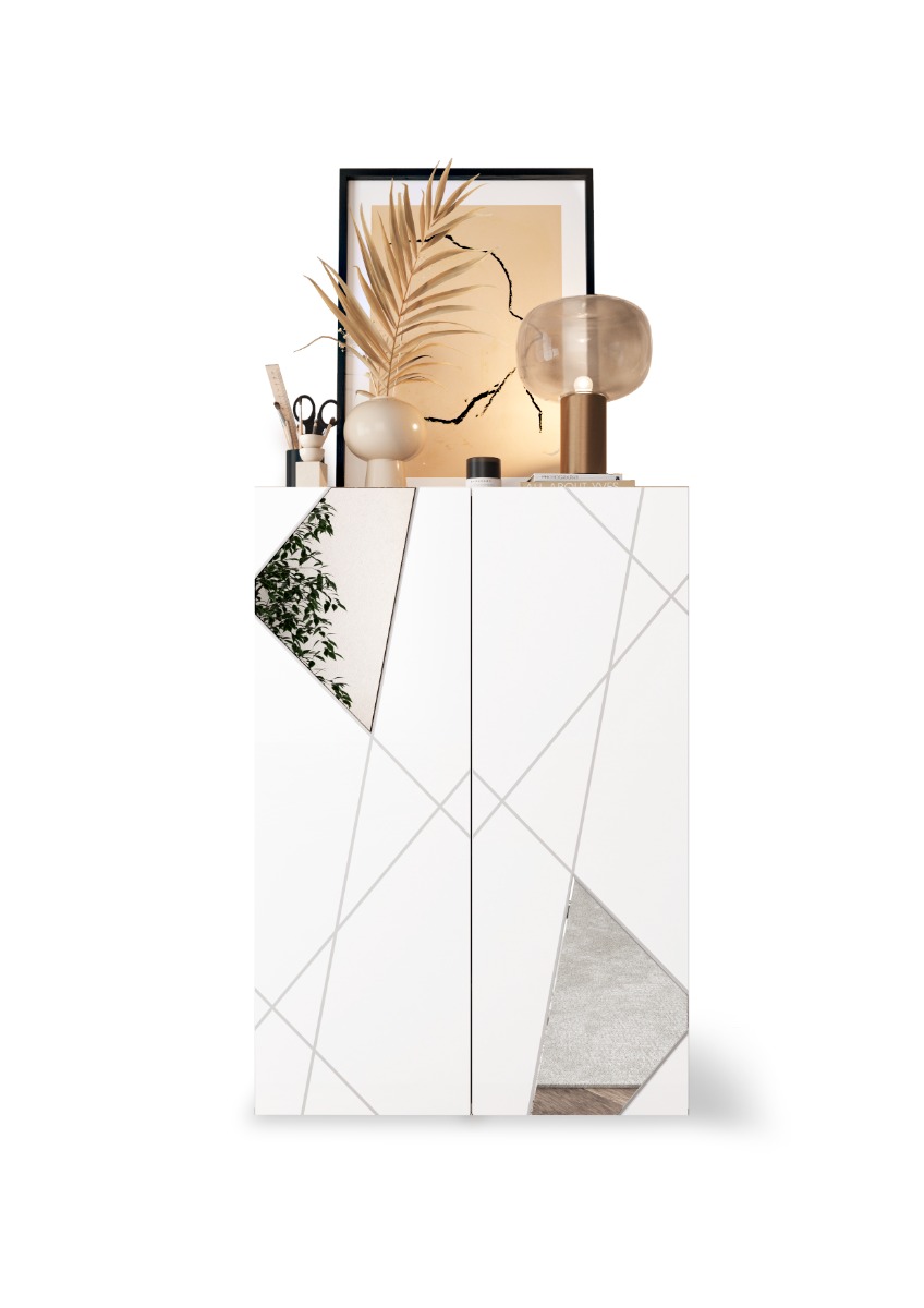 Madia alta con dettagli a specchio finitura Bianco lucido 