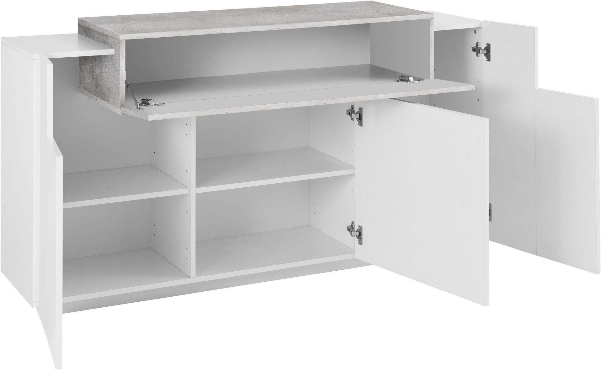 Madia moderna Cemento e Bianco lucido, 3 ante e una ribalta