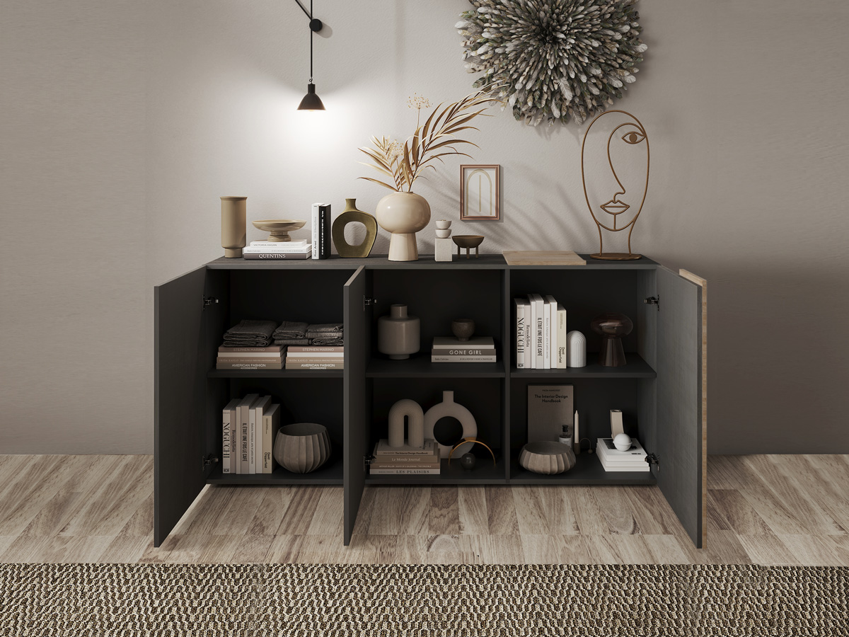 Madia moderna 3 ante in finitura Kadiz e Titanio