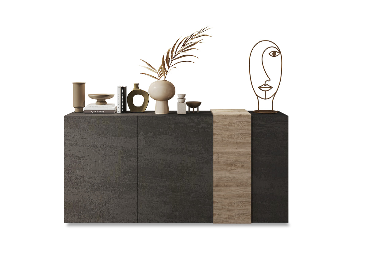 Madia moderna 3 ante in finitura Kadiz e Titanio