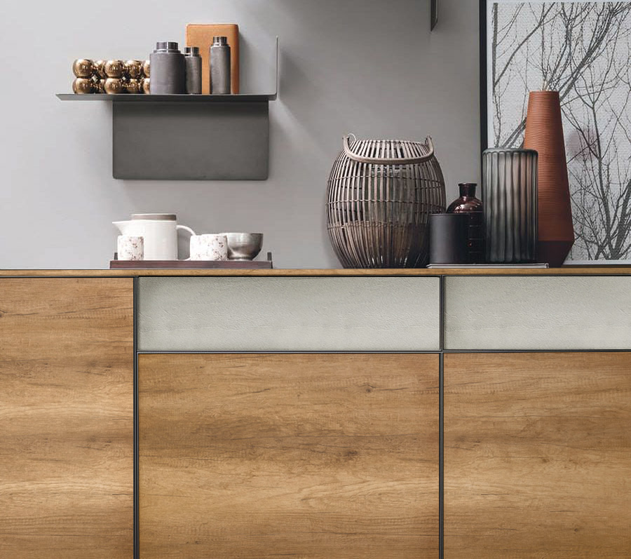 Madia 3 ante 2 cassetti Nodato chiaro e Cemento chiaro