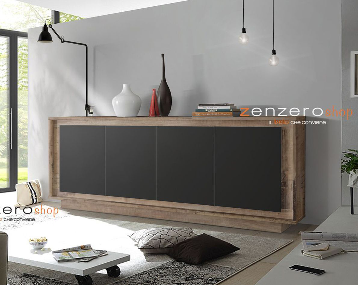 Madia Pedro di Design, 4 ante, finitura Pero con frontali color Nero