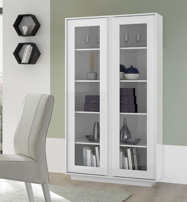 Mobile Vetrina moderna con 2 ante in finitura bianco lucido
