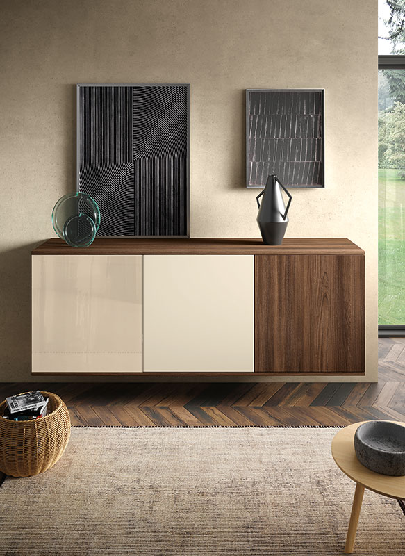 Soggiorno Gabbiano composto da parete attrezzata e madia sospesa 