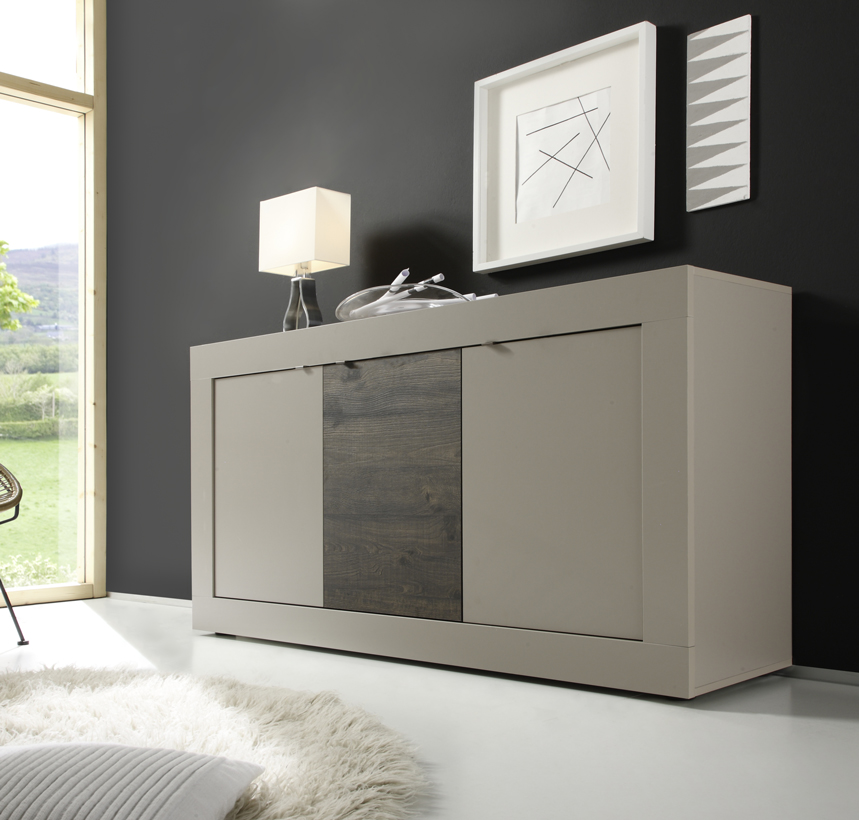 Credenza Moderna, Madia con 3 ante in finitura Tortora e Wenghè, Ultimo Pezzo