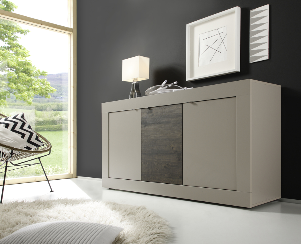 Credenza Moderna, Madia con 3 ante in finitura Tortora e Wenghè, Ultimo Pezzo