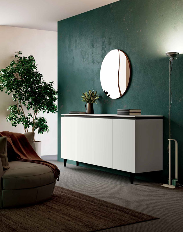 Madia bianca laccata opaca a 4 ante con maniglia a gola