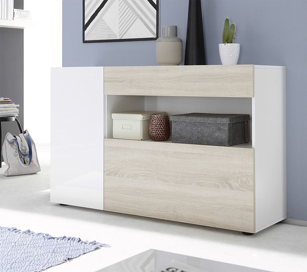 Credenza madia bianco lucido e rovere samoa