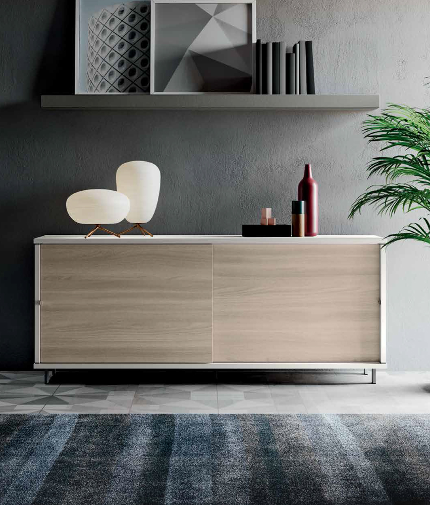 Madia modena 2 ante scorrevoli in finitura Olmo Natura con scocca Bianca Lucida