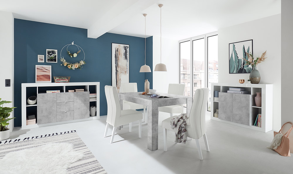 Madia salvaspazio alta a 2 ante, Bianco lucido e Cemento