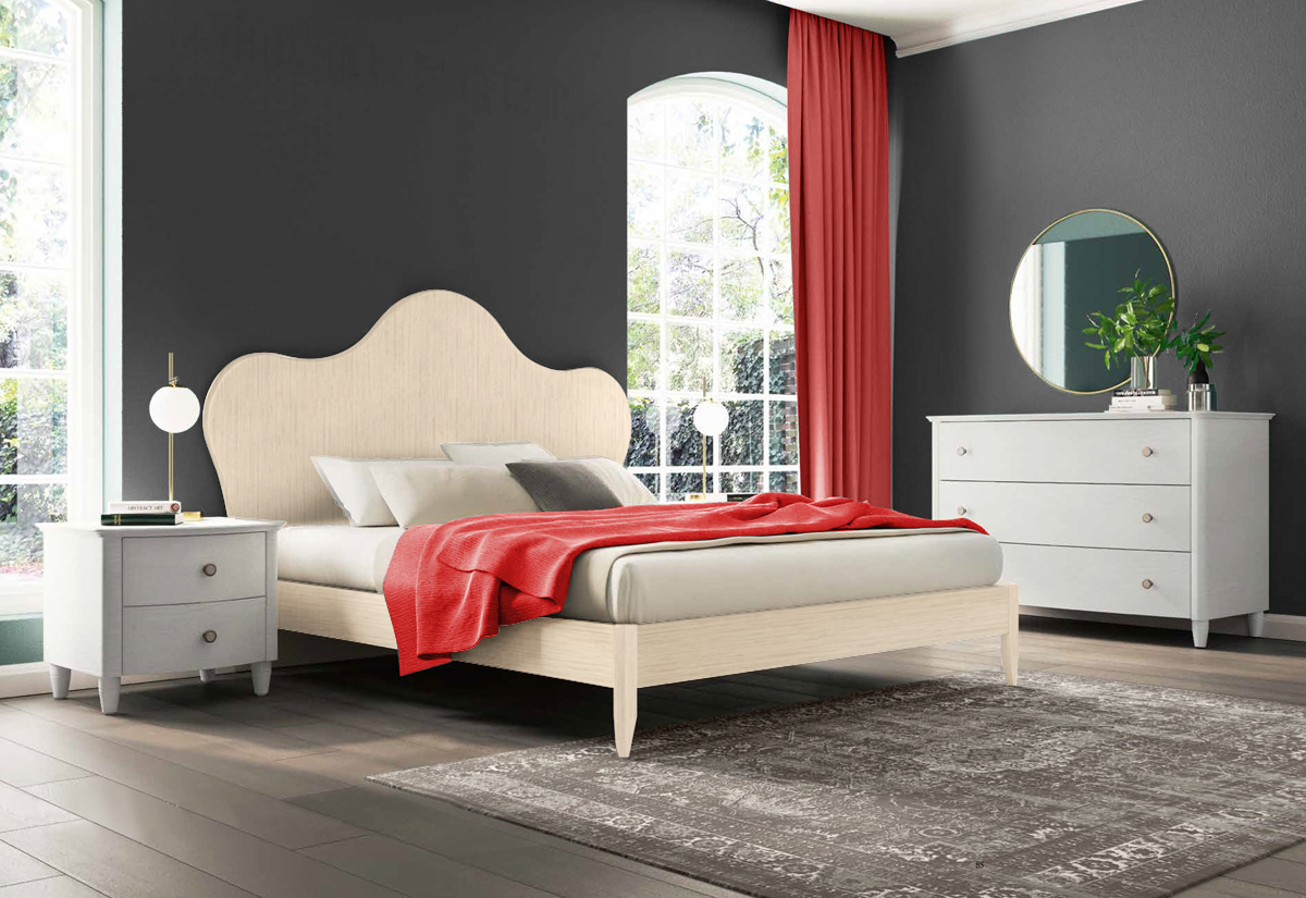 Letto matrimoniale Vittoria king size con testata retrofinita in finitura Magnolia