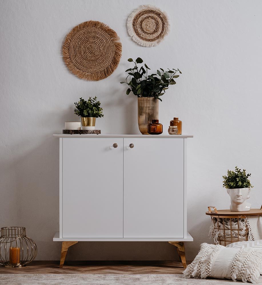 Madia Oslo con 2 ante in finitura bianco e oro