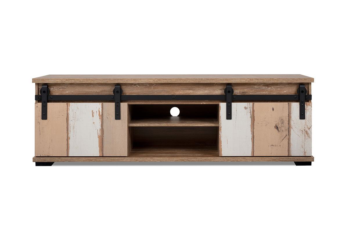 Porta Tv Tromso con 2 ante e un vano  in finitura Bianco anticato e Rovere anticato