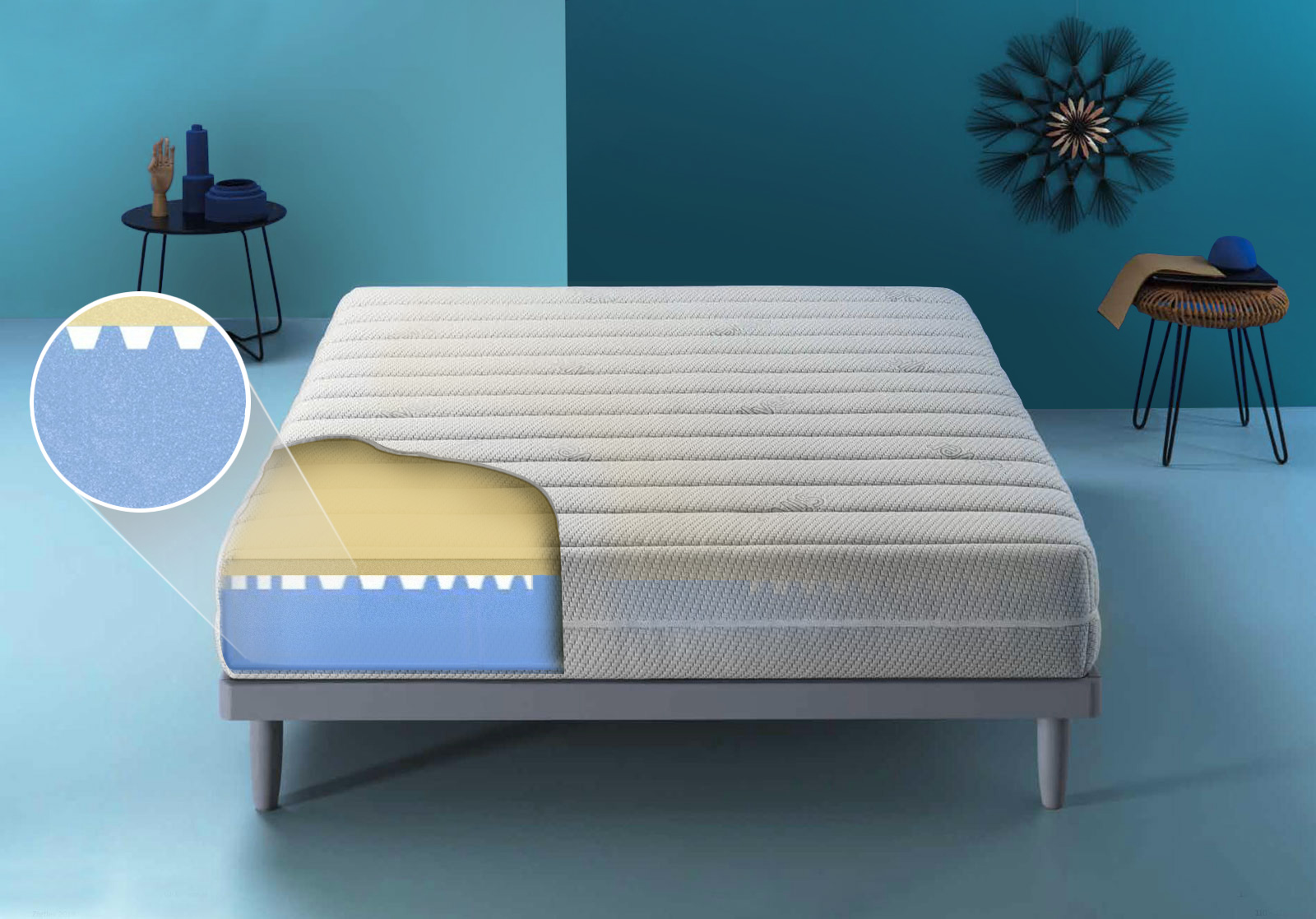 Materasso E2 altezza 22 cm in memory e schiumato microcellulare, sfoderabile