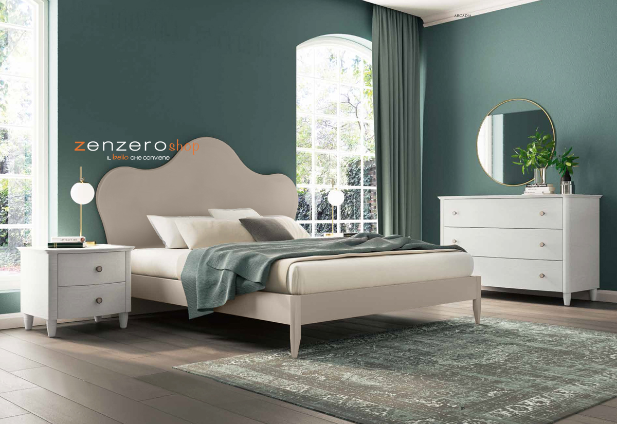 Letto matrimoniale Vittoria con testata retrofinita in finitura Canapa