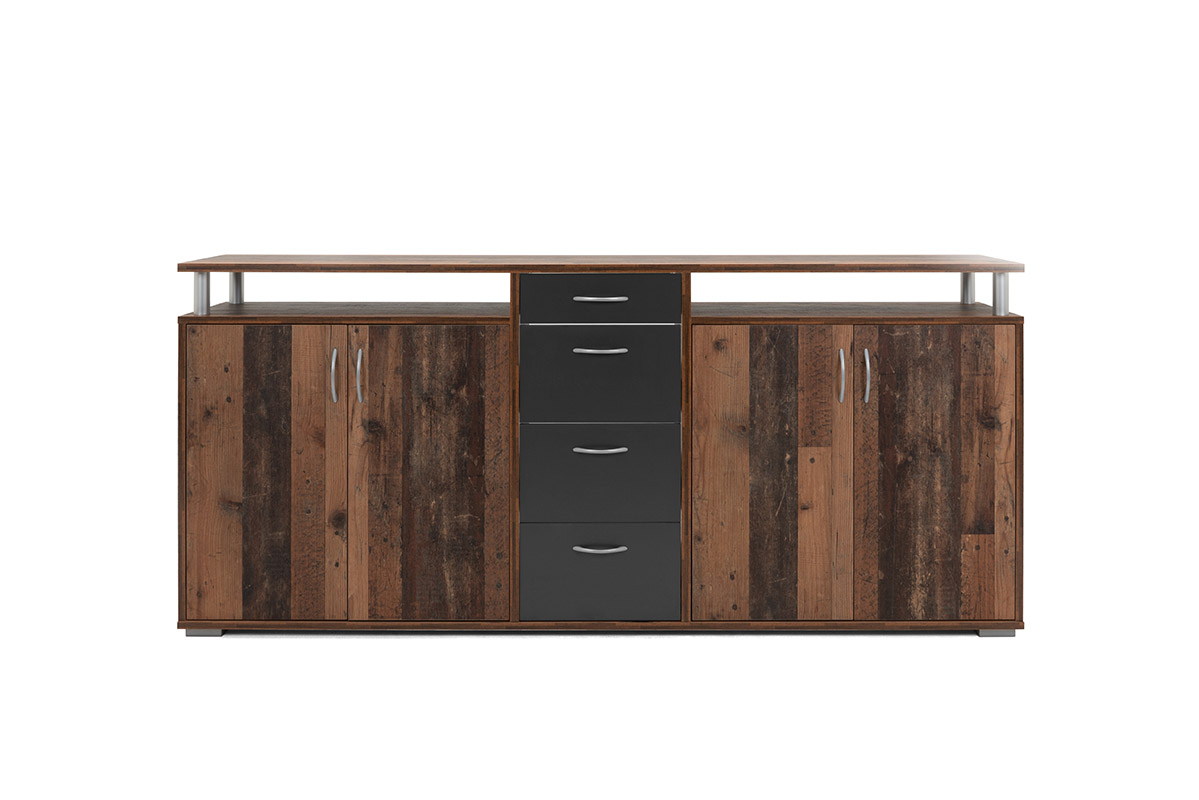 Madia Industry in finitura castagno con 4 ante e 4 cassetti