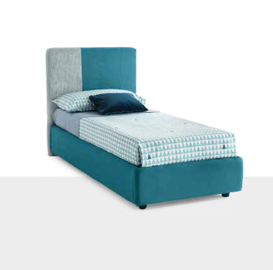 Letto singolo in tessuto Michele per camerette per ragazzi, finitura Blu