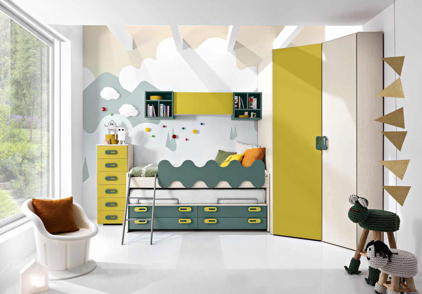 Camerette sconti online, cameretta con armadio ad angolo