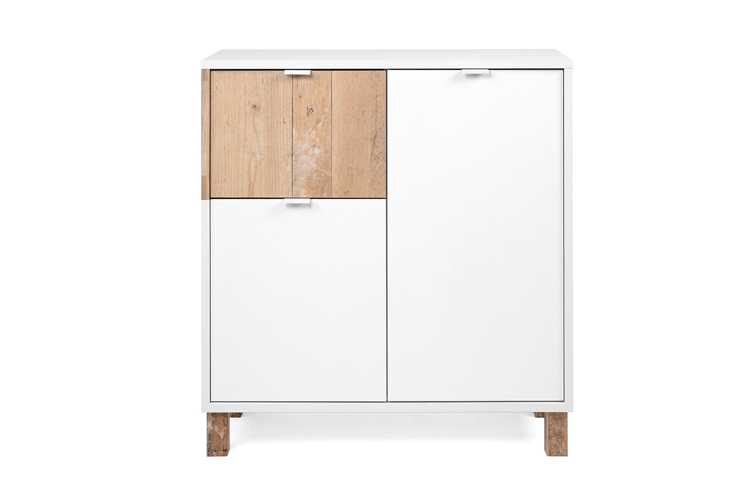 Madia alta Kilsbo con 3 ante in finitura Bianco opaco e Legno vecchio