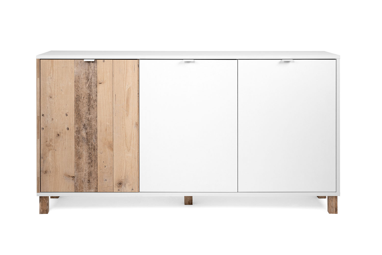 Madia Kilsbo con 3 ante in finitura Bianco opaco e Legno vecchio