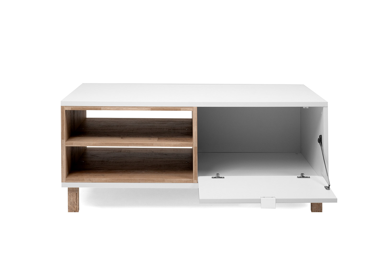Soggiorno Kilsbo composto da un porta Tv, una madia e un tavolino in finitura Bianco opaco e Legno vecchio