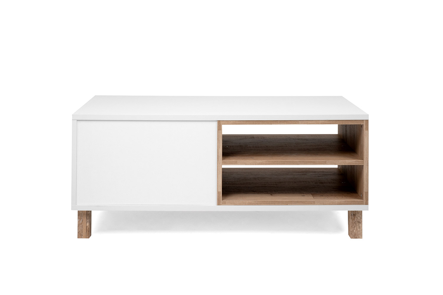 Tavolino Kilsbo con una ribalta e un ripiano in finitura Bianco opaco e Legno vecchio