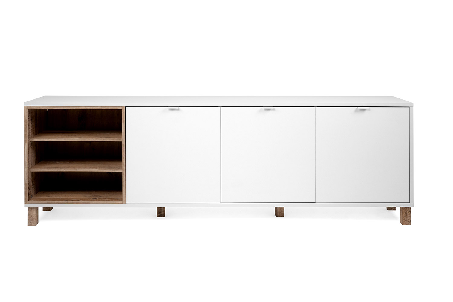 Madia Kilsbo con 3 ante e un vano a giorno in finitura Bianco opaco e Legno vecchio