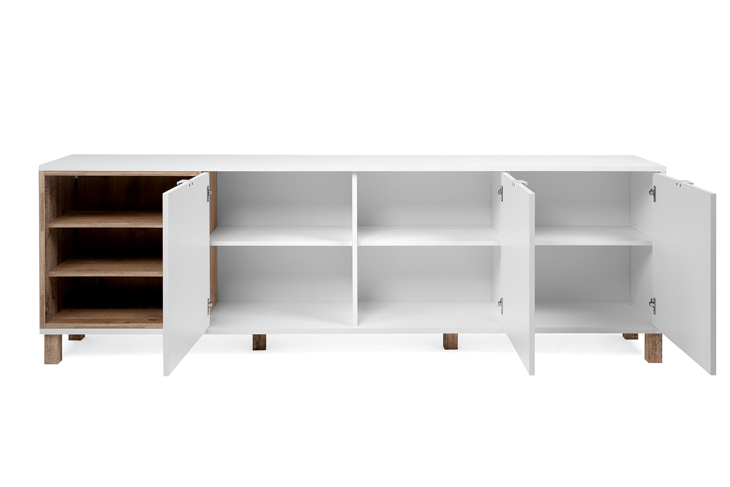 Madia Kilsbo con 3 ante e un vano a giorno in finitura Bianco opaco e Legno vecchio