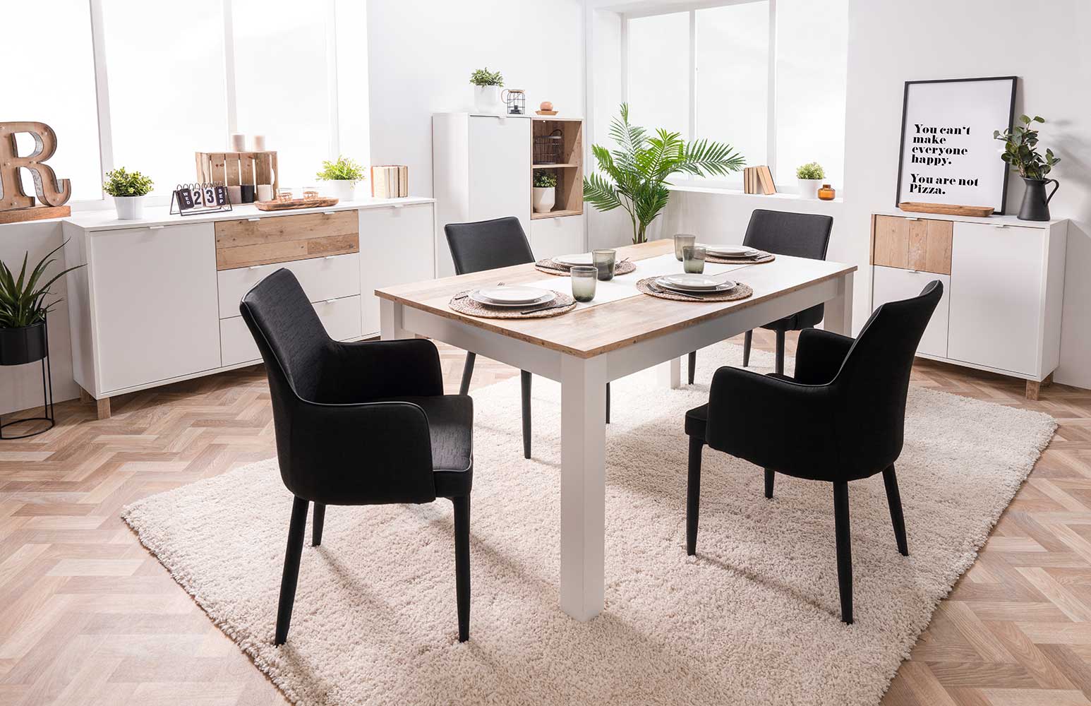 Tavolo Kilsbo con allungo in finitura Bianco opaco e Legno vecchio