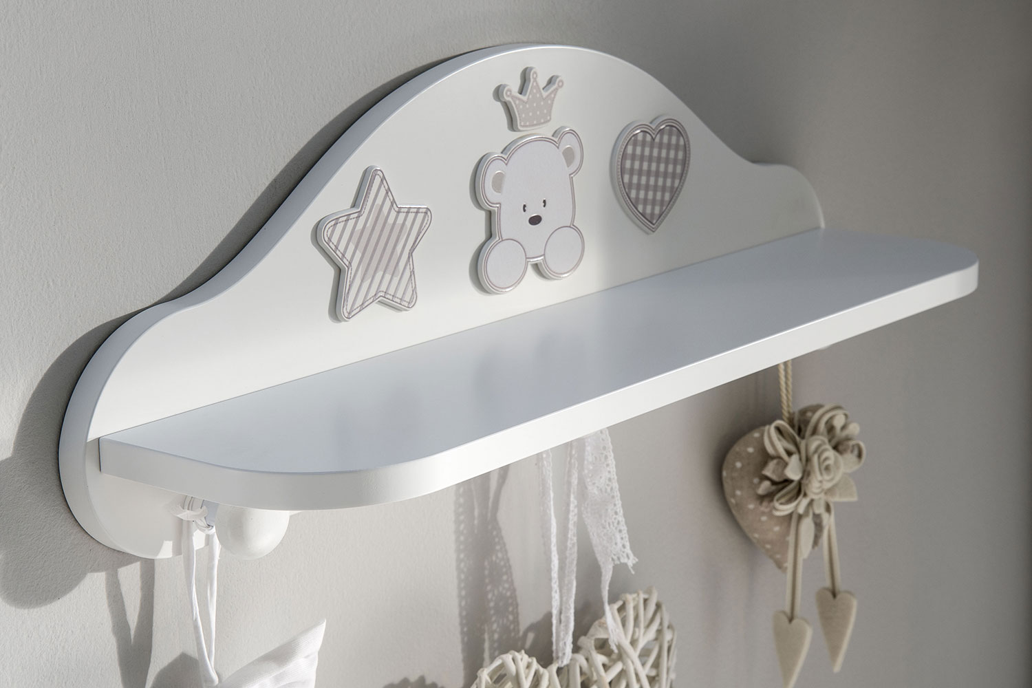 Culla Baloo con ruote, bianca con decori