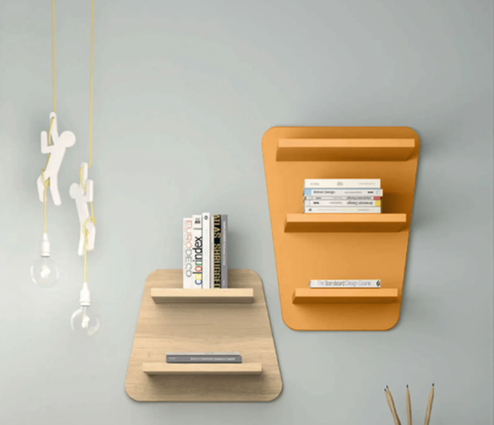 Libreria sospesa in finitura Miele e Royal oak