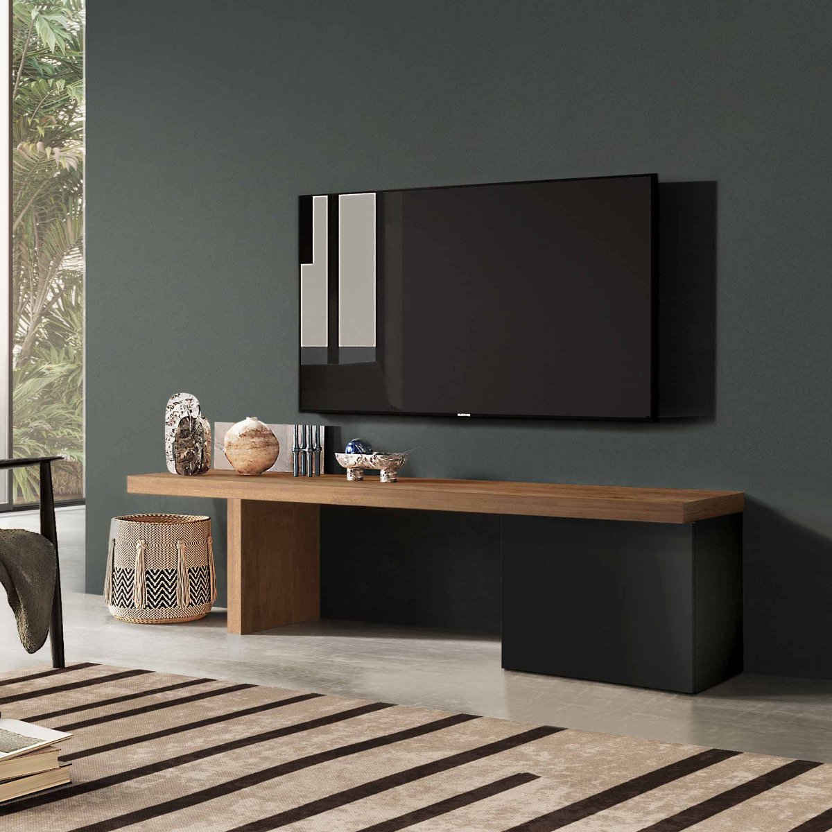 porta tv a forma di mensola, finitura mercure