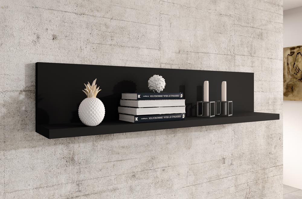 Parete attrezzata di design, finitura nero opaco