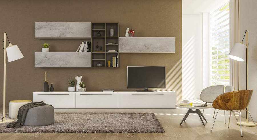 Parete attrezzata moderna di design,  disponibile in diverse finiture, Made in Italy